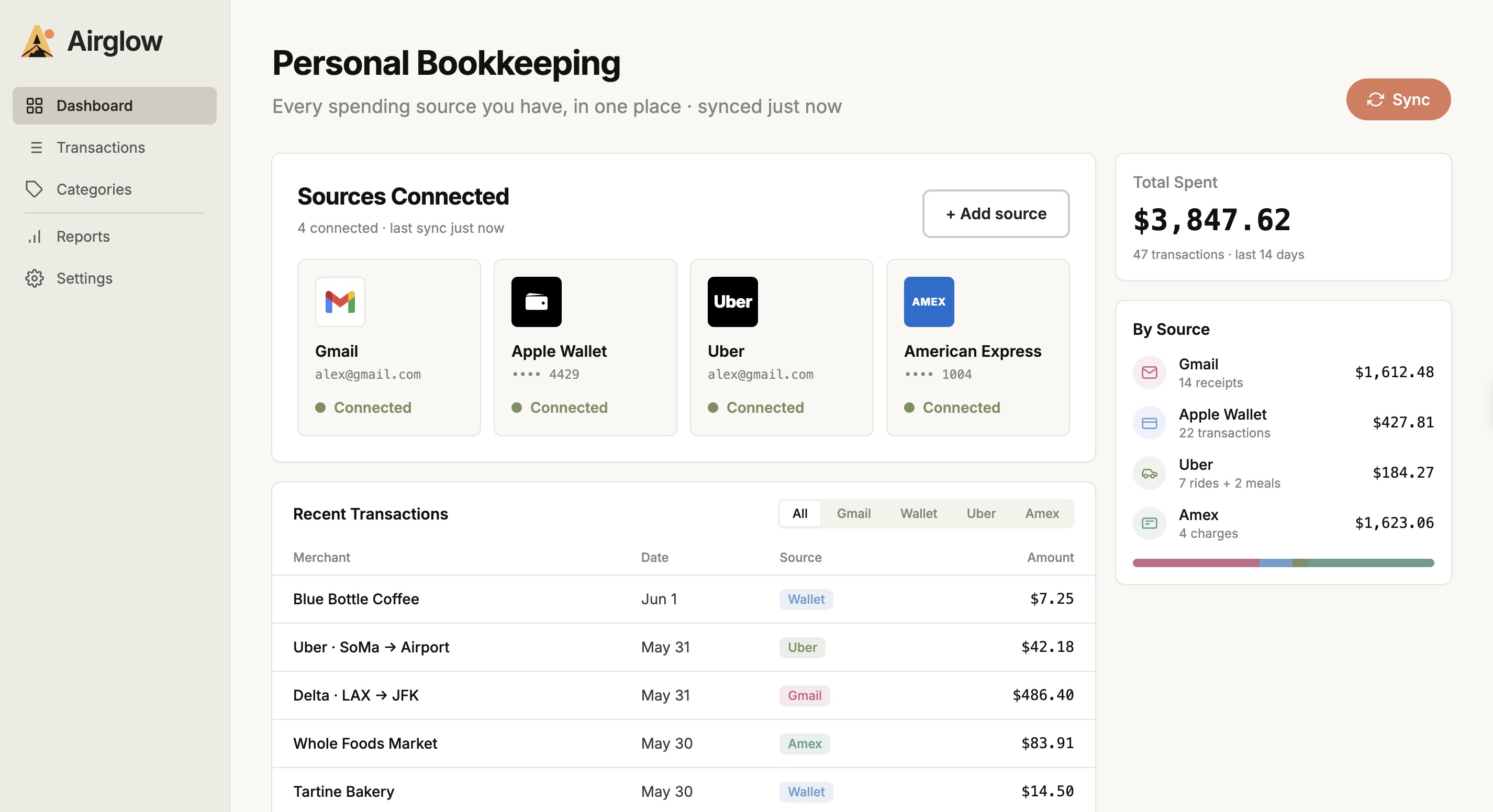 Bookkeeping Assistant categorizing bank transactions in a spreadsheet